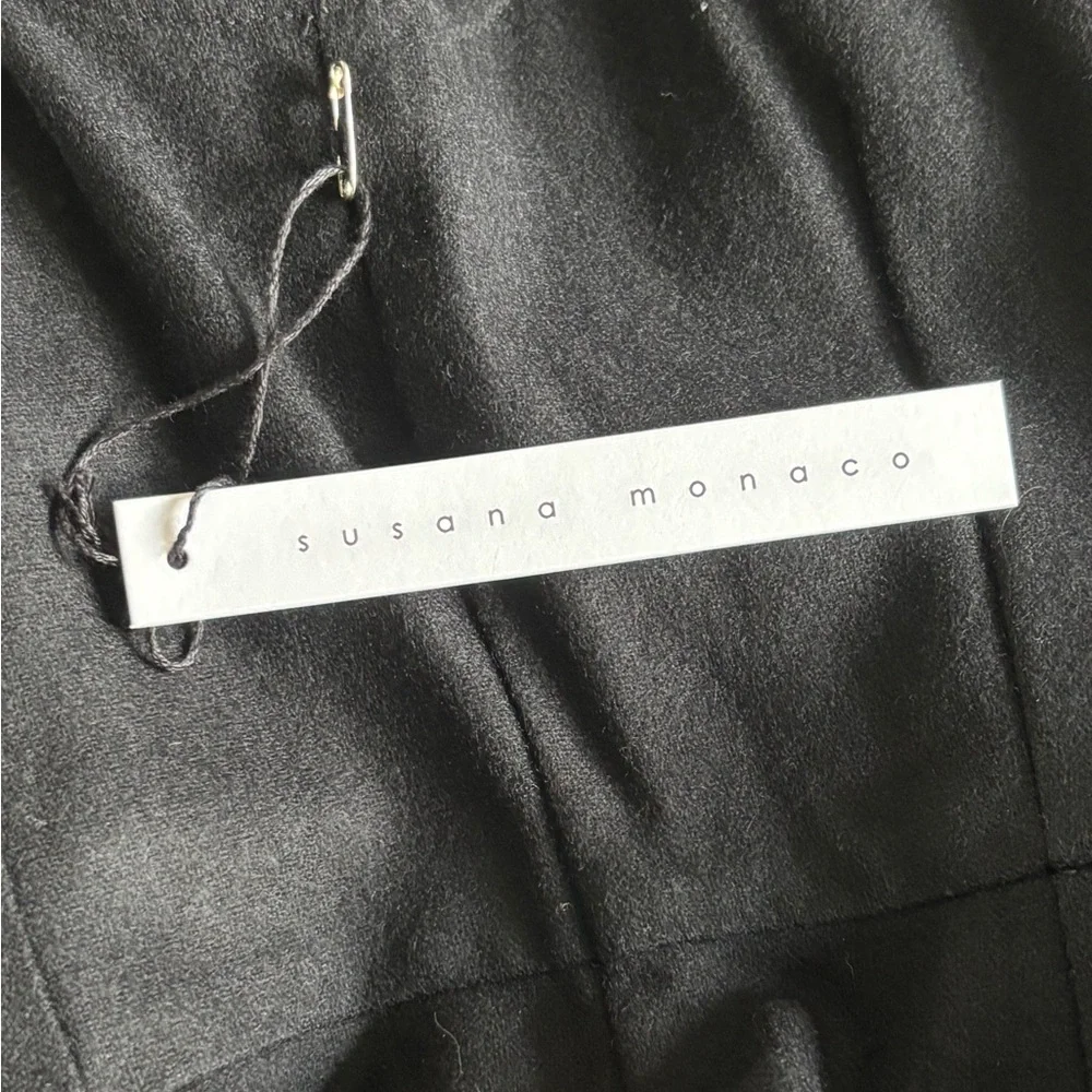 Susana Monaco | Black Wool Midi Dress with Pockets and Lace Collar Detail - Picture 6 of 7